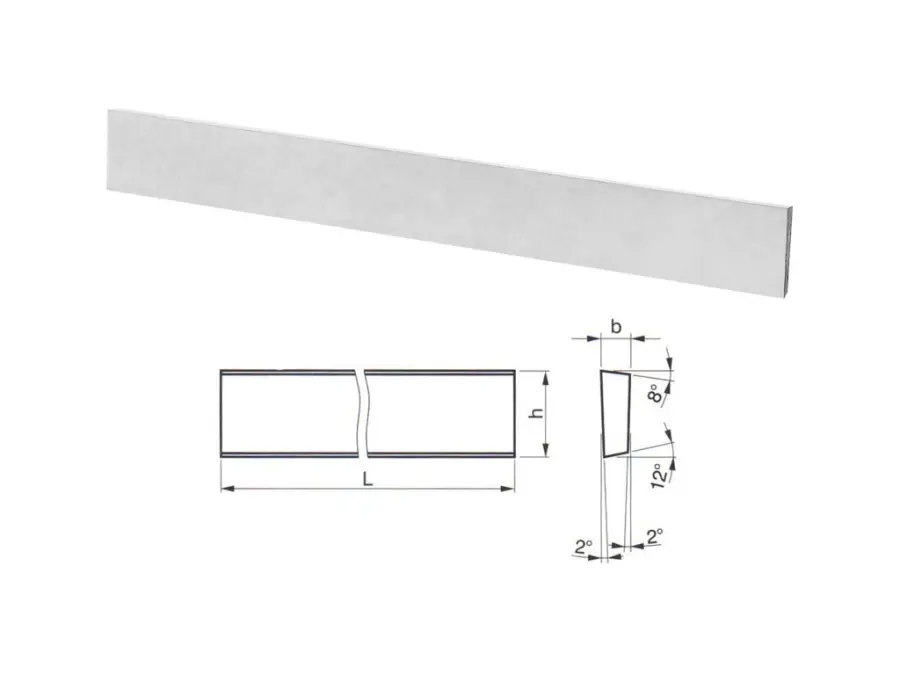 RADECO 18x4x140 HSS Polotovar nože - 223694, nepravidelný lichoběžníkový průřez