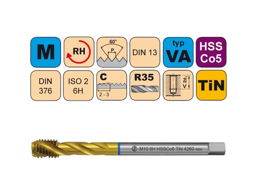 Závitník strojní M18x1,5 ISO2 HSSCo5 TiN DIN 374 RSP35 - 4260