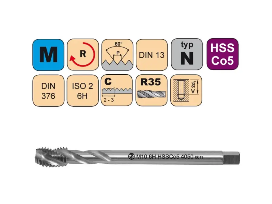 Závitník strojní M6x1 ISO2 HSSCo5 DIN 376 RSP35 - 4050