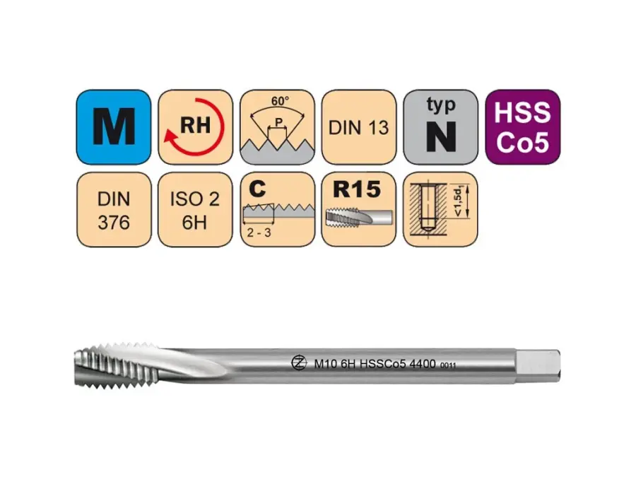 Závitník strojní M12x1,75 ISO2 HSSCo5 DIN 376 RSP15 - 4400