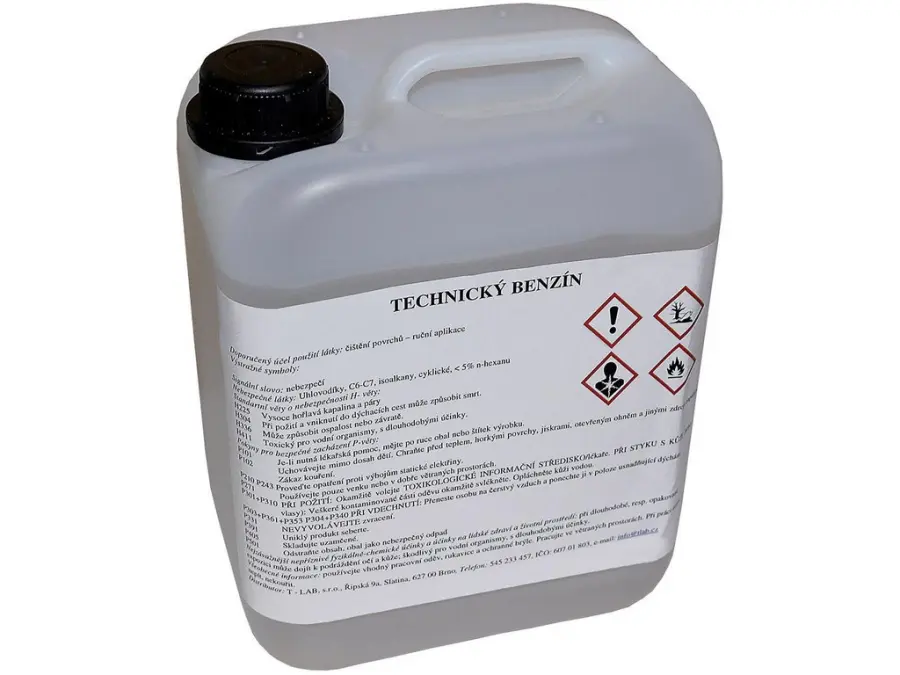 Technický benzín 5l - Čistič brzd, univerzální odmašťovadlo převážně na kovové povrchy
