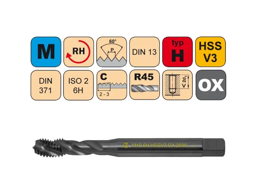 Závitník strojní M6x1 ISO2 HSSV3 OX DIN 371 RSP40 - 2690