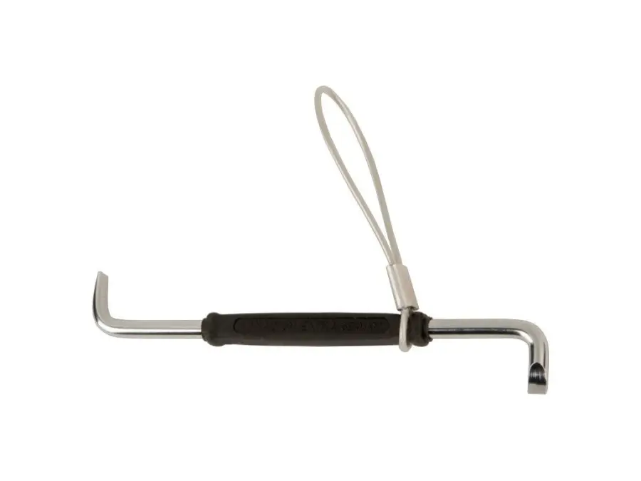 Dvojitě vyhnutý klíč na šrouby s plochou drážkou se smyčkou z ocelového drátu