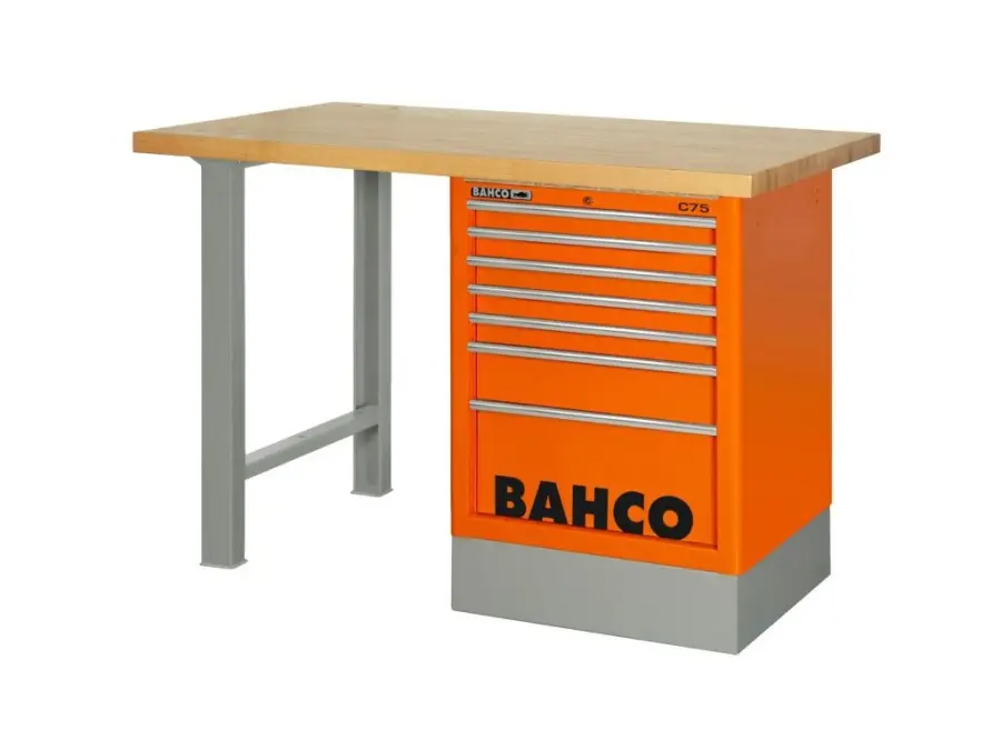 Pracovní stůl se dřevěnou pracovní deskou a boční zásuvkovou skříní 1500x750x1030mm, černá, 6 zásuvek, b1