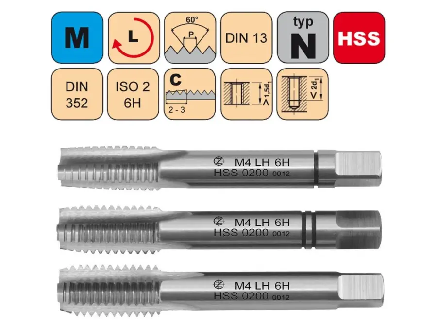 Závitníky sadové M LH HSS ISO2 (6H) DIN352 levé