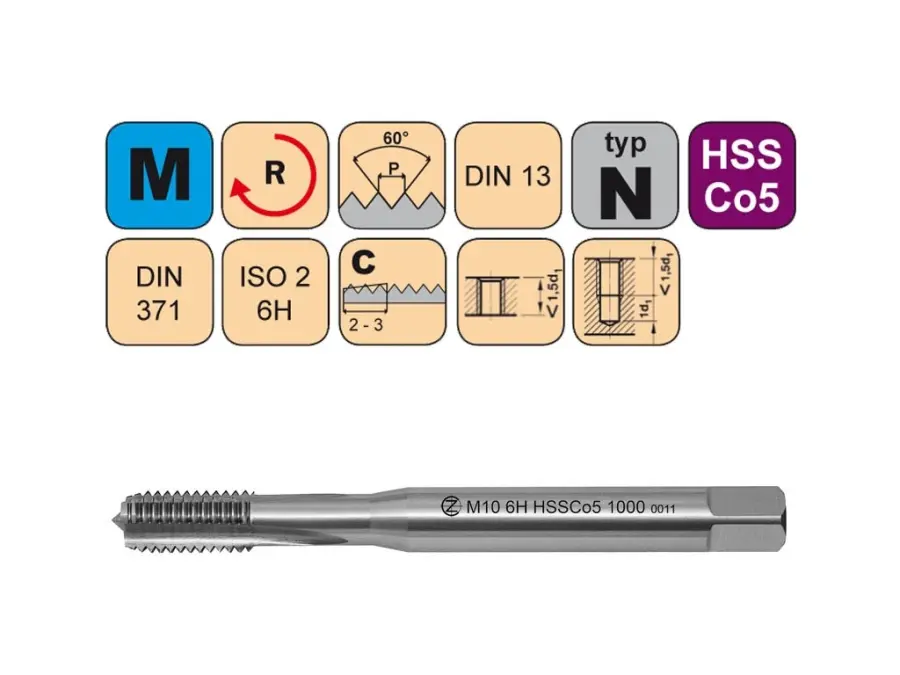Závitníky strojní M HSSCo5 ISO2 (6H) N přímá drážka DIN371