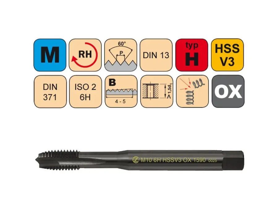 Závitníky strojní M HSSV3 OX ISO2 (6H) H přímá drážka s lamačem DIN371