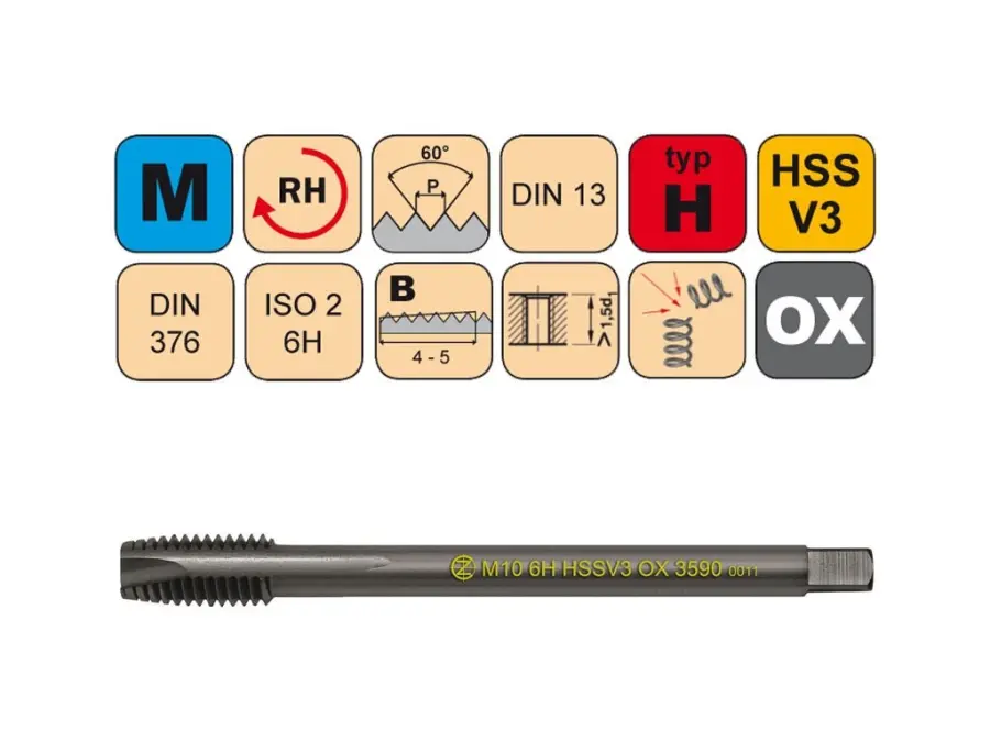 Závitníky strojní M HSSV3 OX ISO2 (6H) H přímá drážka s lamačem DIN376