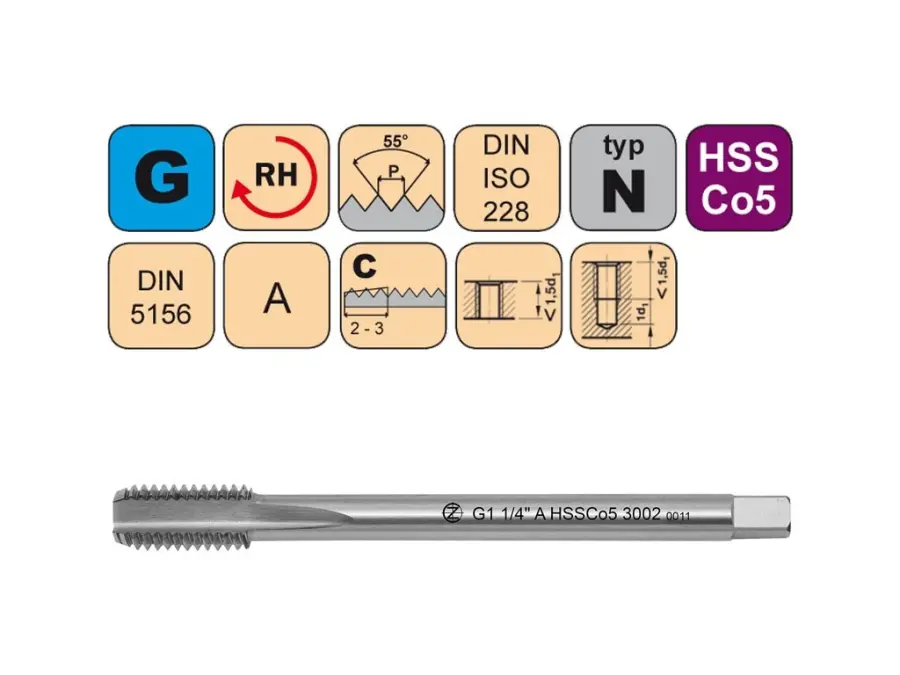Závitníky strojní G HSSCo5 A N přímá drážka DIN5156