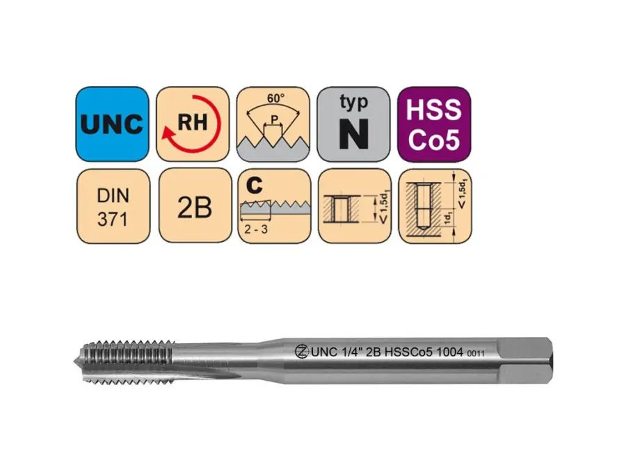 Závitníky strojní UNC HSSCo5 2B N přímá drážka DIN371