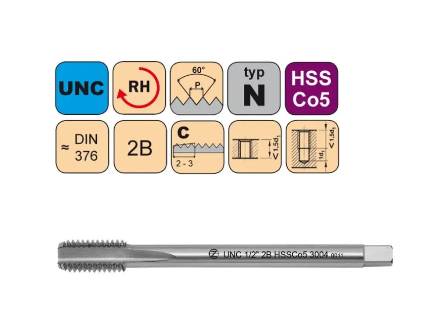 Závitníky strojní UNC HSSCo5 2B N přímá drážka DIN376