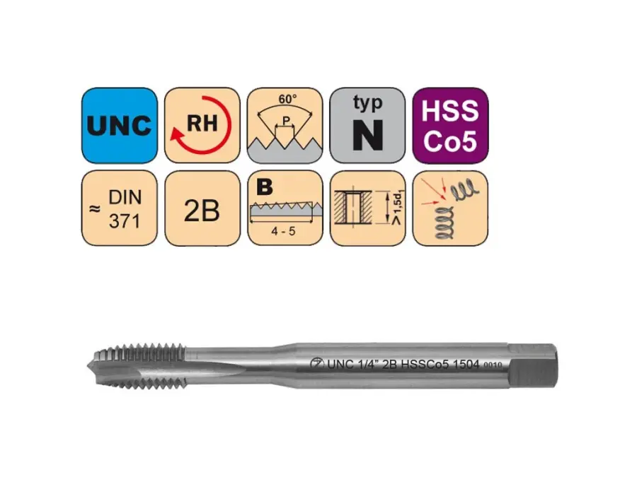 Závitníky strojní UNC HSSCo5 2B N přímá drážka s lamačem DIN371
