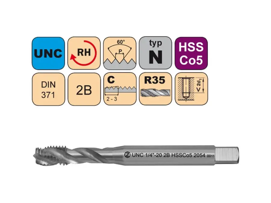 Závitníky strojní UNC HSSCo5 2B N šroubovitá drážka DIN371
