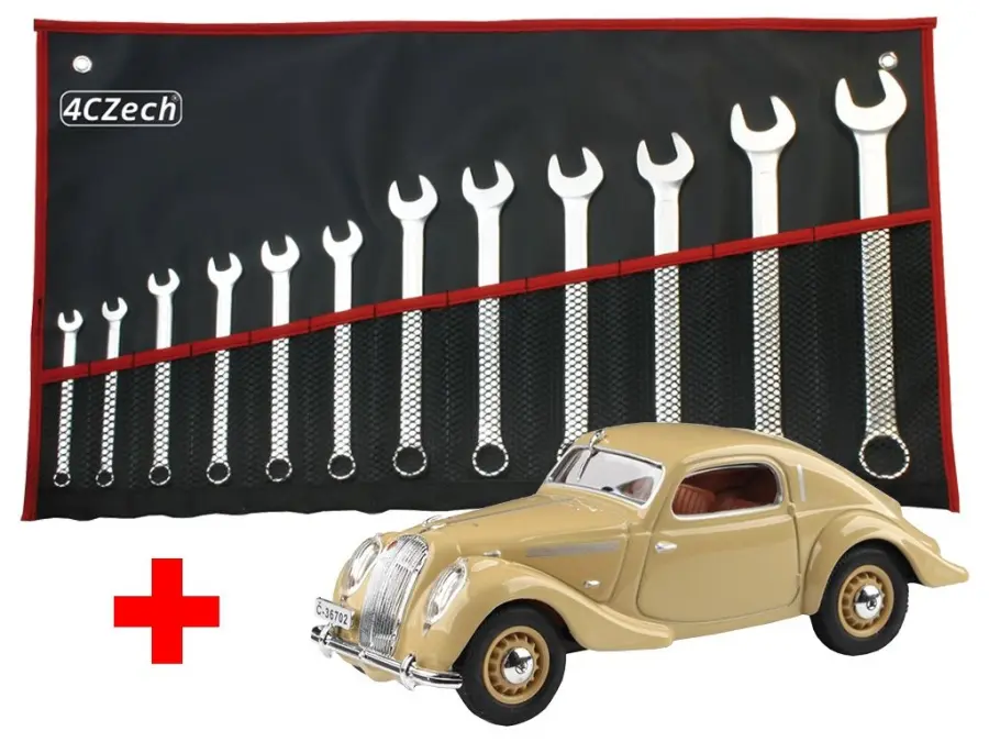 12dílná sada klíčů DIN 3113 ve vinylovém pouzdře (7 -24mm) + Model autíčka Škoda Popular Sport Monte Carlo (1937) 1:43