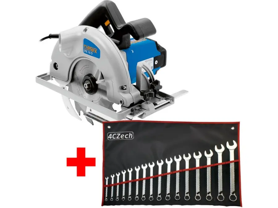 EPK 16 D Kotoučová pila, 1 100 W, 160/55 mm NAREX + 16dílná sada klíčů 4CZech s př.páčkou vy.15°, ISO1711-1 ve vinylovém pouzdře (8-24mm)