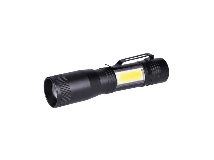LED kovová svítlna 3W + COB, 150 + 60lm, AA, černá b96