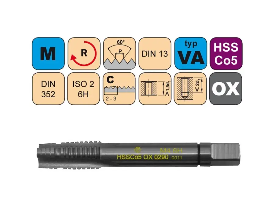 Sadový závitník M3x0,5 I ISO2 HSSCo5 OX DIN 352 - 0290