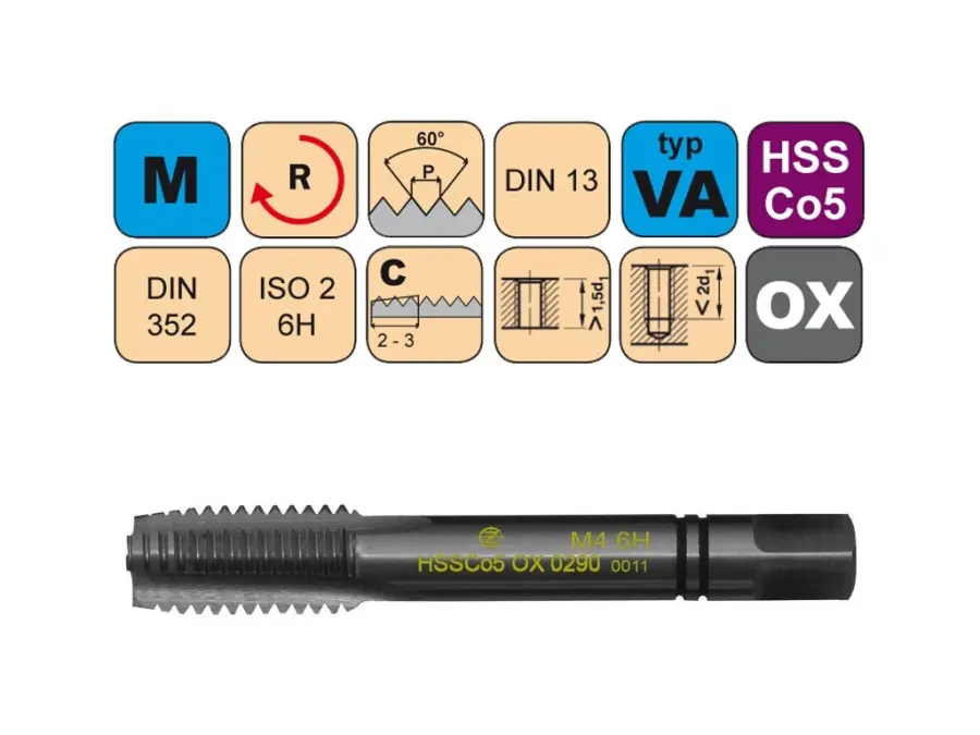 Sadový závitník M6x1 II ISO2 HSSCo5 OX DIN 352 - 0290