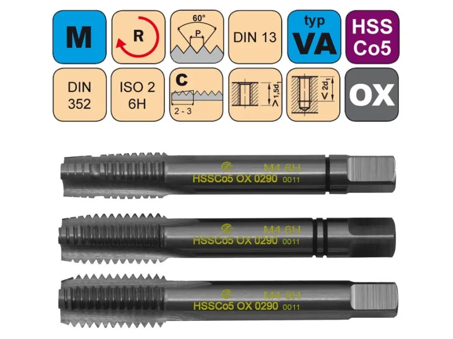 Sadový závitník M6x1 SADA ISO2 HSSCo5 OX DIN 352 - 0290
