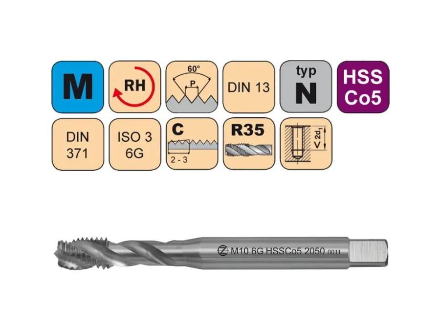 Závitník strojní M6x1 ISO3 HSSCo5 DIN 371 RSP35 - 2050