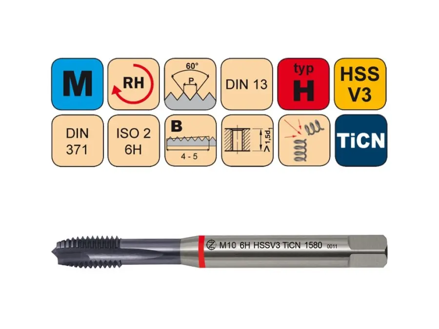 Závitník strojní M10x1,5 ISO2 HSSV3 TiCN DIN 371 B - 1580