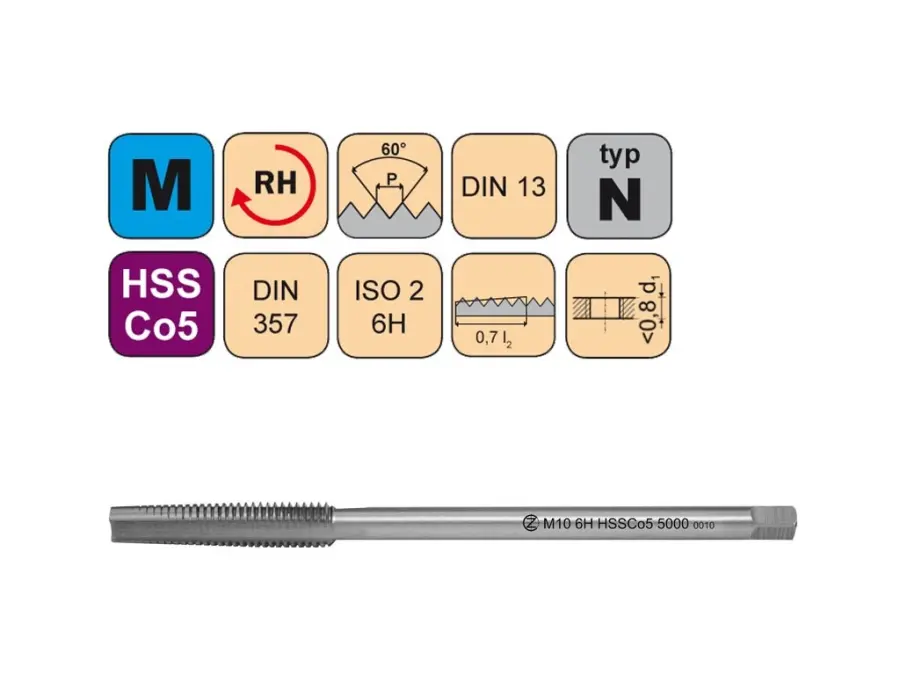 Závitník maticový M14x2 ISO2 HSSCo5 DIN 357