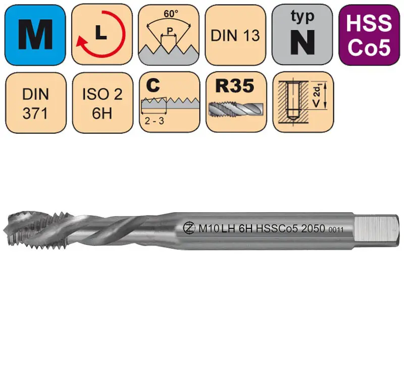 Závitník strojní M10 LH ISO2 HSSE DIN 371 RSP35 - CZZ2050L