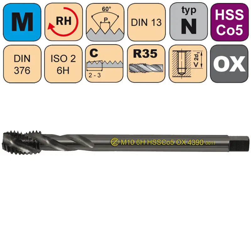 Závitník strojní M10x1,5 ISO2 HSSCo5 OX DIN 376 RSP35