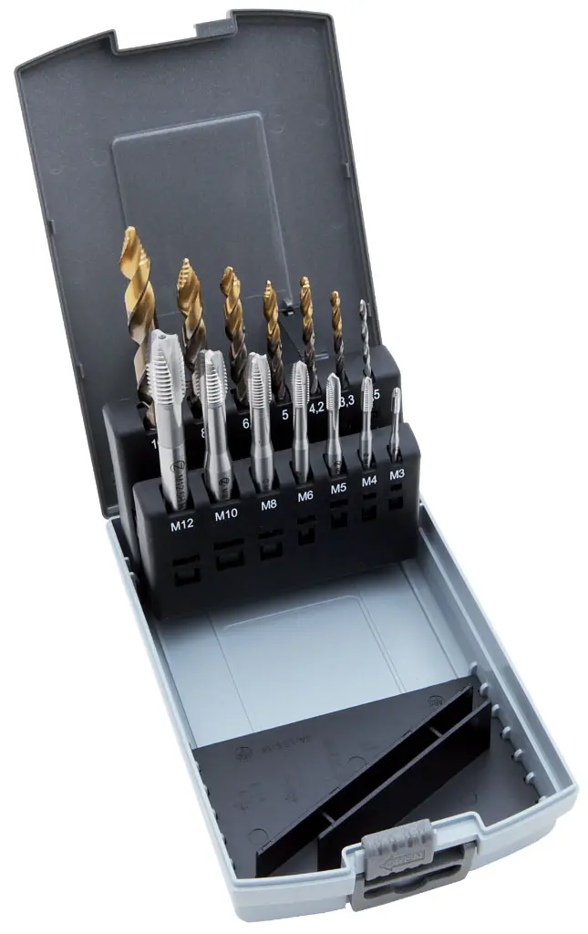 DD 4G 18.0 EC/5.0 SET Aku vrtačka 2x5.0Ah, rychlonabíječka + Sada vrtáků S338RGS a závitníků pro průch.záv.lam. DIN371(1500)+DIN376(3500)