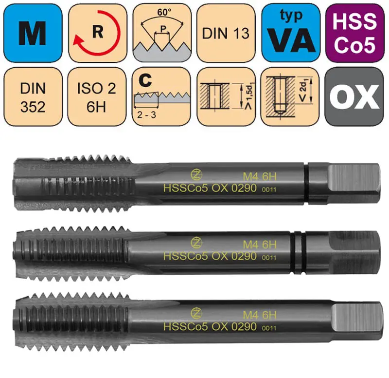 Závitníky sadové M HSSCo5 OX ISO2 (6H) DIN352