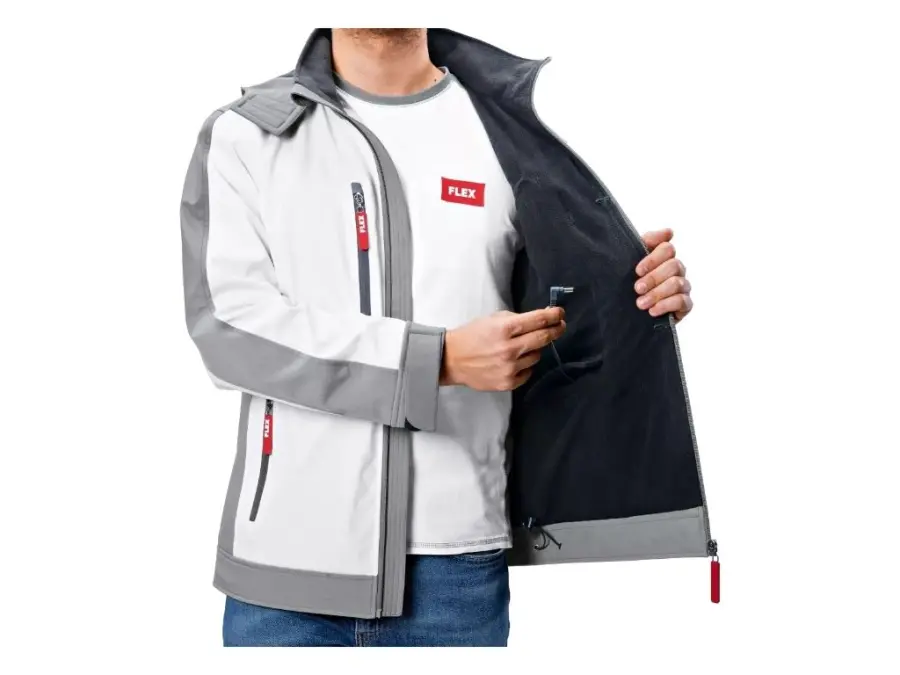 Aku-vyhřívaná bunda fleece TF White 10.8/18.0 3XL pánská + PS 10,8/18,0 aku adaptér /FlexPack/ FLEX
