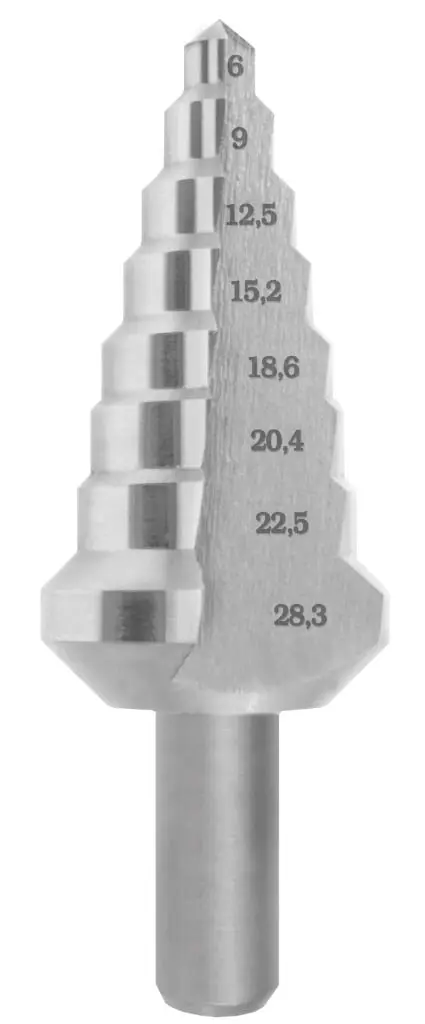 Vrták stupňovitý PG2 6;9;12,5;15,2;18,6;20,4;22,5;28,3mm přímá drážka HSS