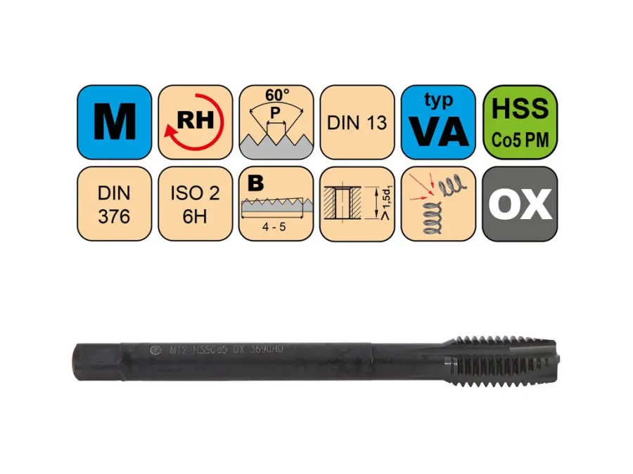 Závitník strojní M6x1 ISO2 HSSCo5 OX DIN 376 B