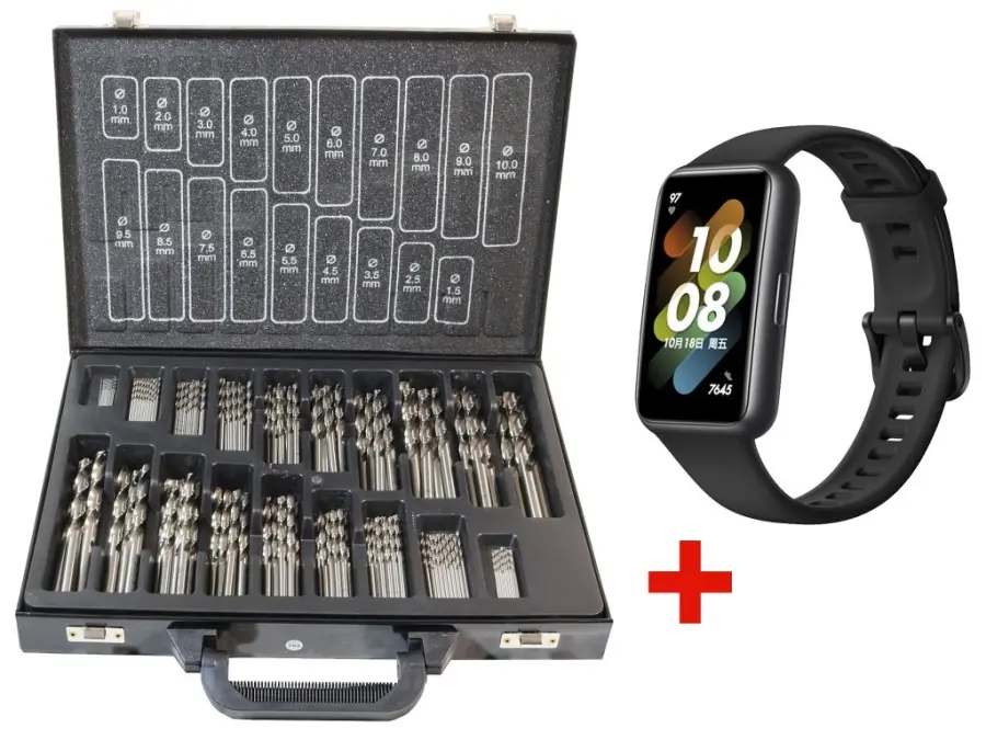 Prodejní box s vrtáky 338RN HSS 170kusů 1-10mmx0,5mm + Fitness náramek Huawei Band 7 Graphite Black