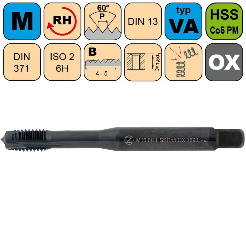 Závitník strojní M3x0,5 ISO2 HSSCo5 PM OX DIN 371 B - 1690HQ