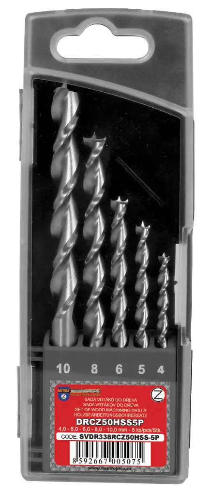 Sada vrtáků 5-dílná 4,00-10,00mm DR338RCZ50HSS do dřeva