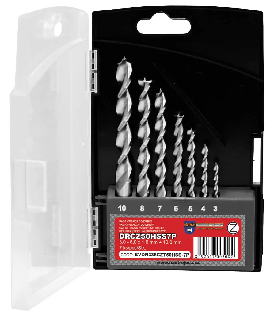 Sada vrtáků 7-dílná 3,00-10,00mm DR338RCZ50HSS do dřeva
