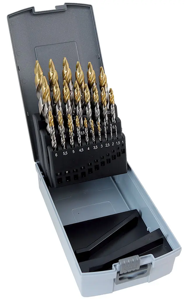 Sada vrtáků 25 dílná, 1,00-13,00x0,5mm S338RGSNHSSCo5TiN Gold Step, plastová krabička + DELONGHI DEDICA EC 685_M Pákový kávovar tlak 15 bar