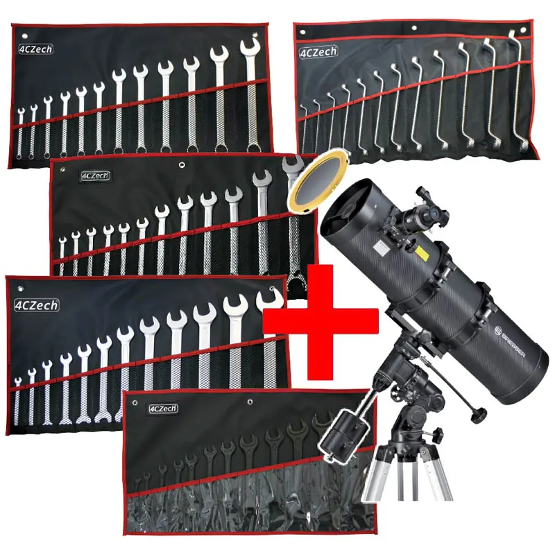 5 kusů 12dílných sad klíčů (277, 277R, 600, 838, 895) + Hvězdářský dalekohled Bresser Pollux 150/750 EQ3 + Sluneční filtr