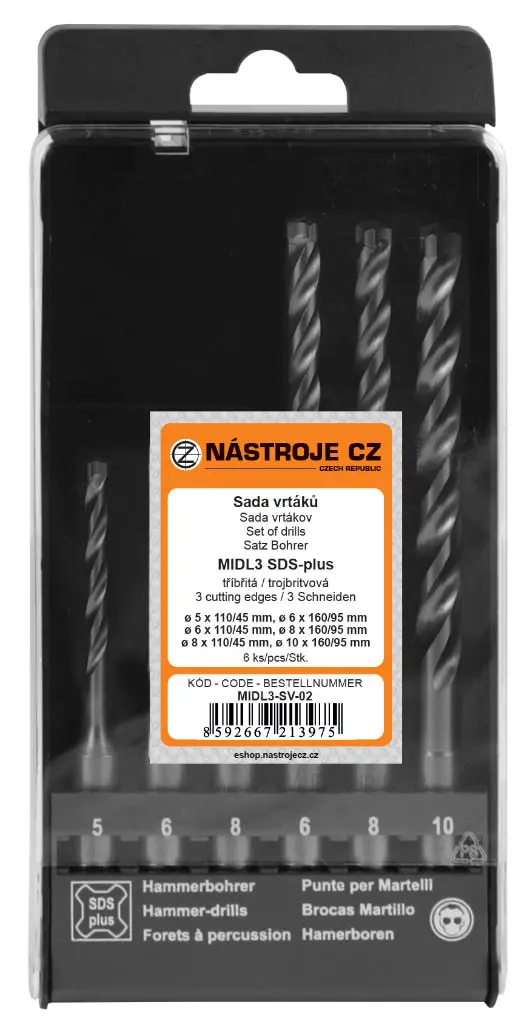 Sada vrtáků MIDL3 SDS-plus 6dílná 2b. 5,6,8x110/45 a 6,8,10x160/95