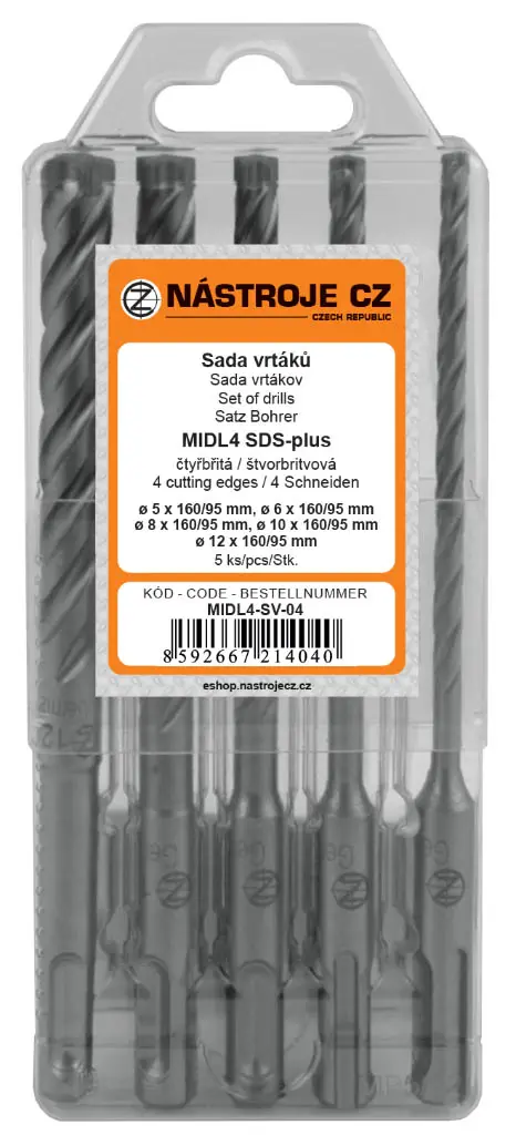 Sada vrtáků MIDL4 SDS-plus 5dílná 2b. 5,6,8,10,12x160/95