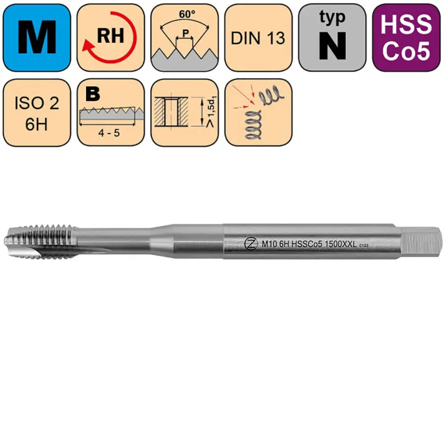 Závitník strojní M5 ISO2 HSSE DIN 371 B prodloužený L=120mm