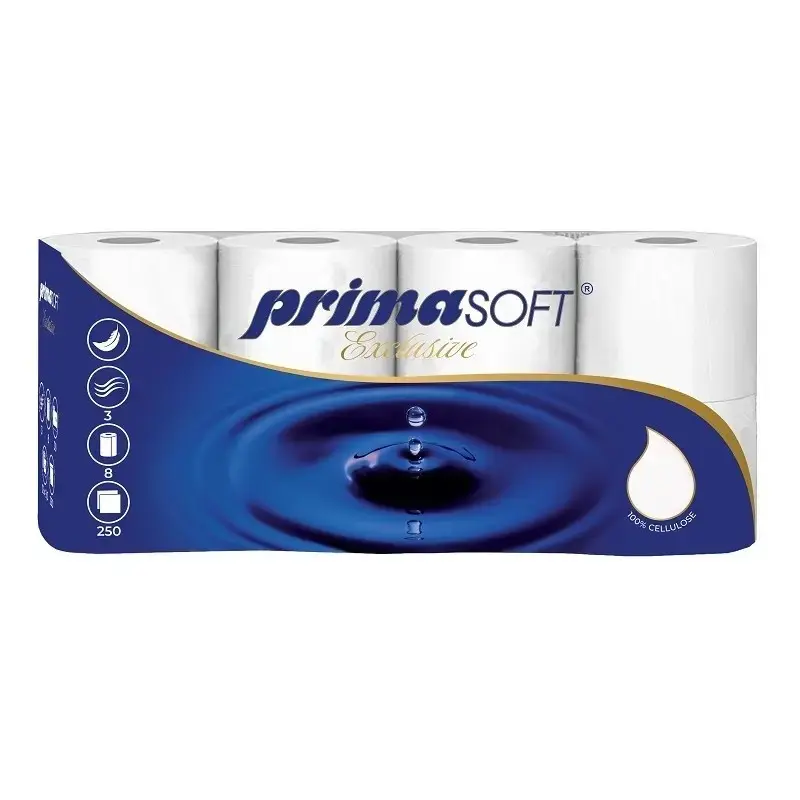 Toaletní papír PrimaSoft Exclusive, 3-vrstvý, 8 rolí, návin 30m b1/1
