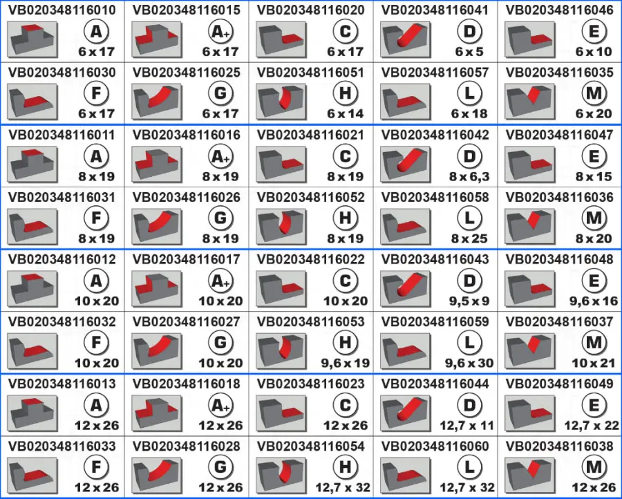Sada technických TK fréz 40-dílná A,A+,C,G,F,L,M,D,H,E 6-8-10-12 dvojitý sek, ve stojanu