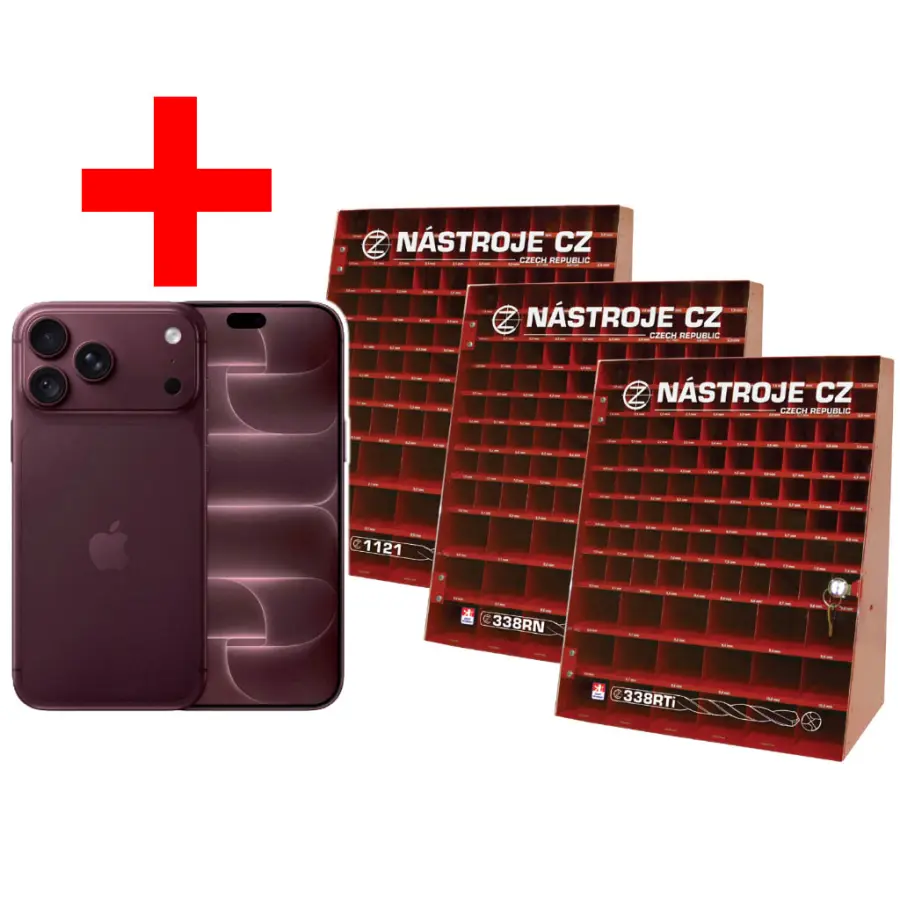 3x velký prodejní stojan ČSN 221121 a 338RNHSS a 338RTiHSSCo5 celkem 3x860kusů + Mobilní telefon iPhone 18 Pro Max