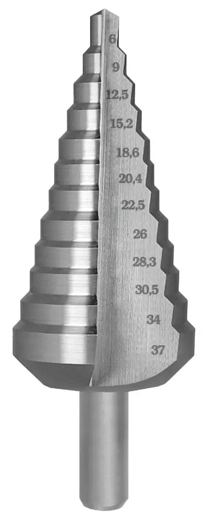 Stupňovitý vrták PG4 HSS 6;9;12,5;15,2;18,6;20,4;22,5;26;28,3;30,5;34;37mm