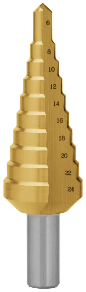 Stupňovitý vrták 6/24 HSSE TiN 6;8;10;12;14;16;18;20;22;24mm