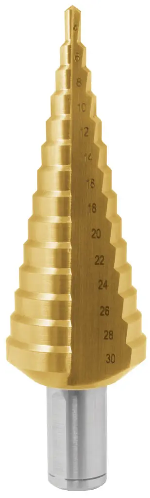 Stupňovitý vrták 4/30 HSSE TiN 4;6;8;10;12;14;16;18;20;22;24;26;2