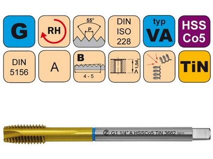 Závitník strojní G1 1/2" A HSSCo5 TiN DIN 5156 B - 3662 - CZZ3662-G1-1/2"-A