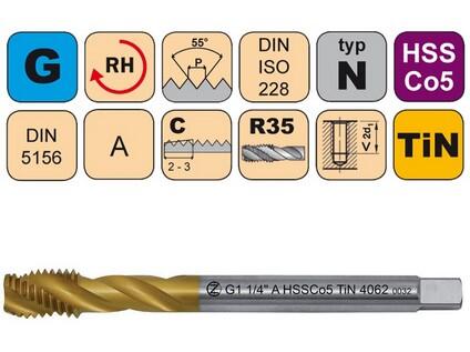 Závitník strojní G1/4" A HSSCo5 TiN DIN 5156 RSP35 - 4062 - CZZ4062-G1/4"-A